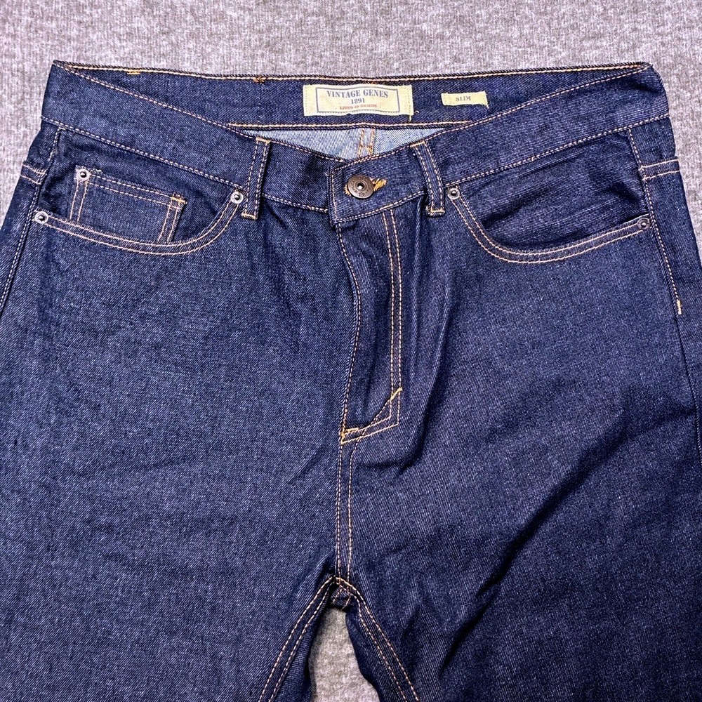 Vintage Genes 1891 Jeans Men 36x30 Dark Blue Denim‎ Slim Straight Leg Casual